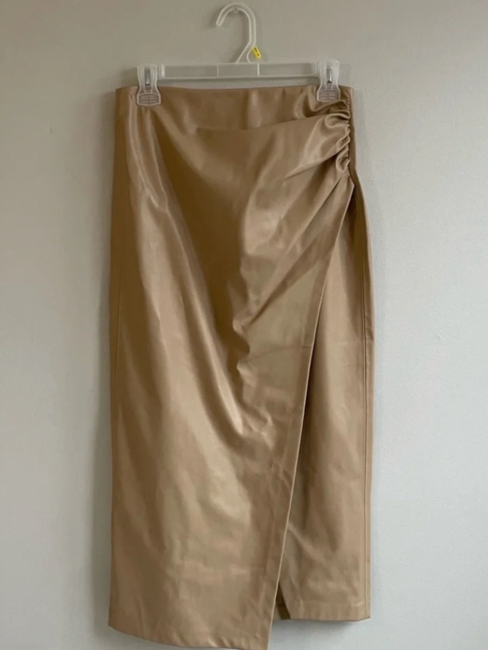 Tan faux-leather midi w slit